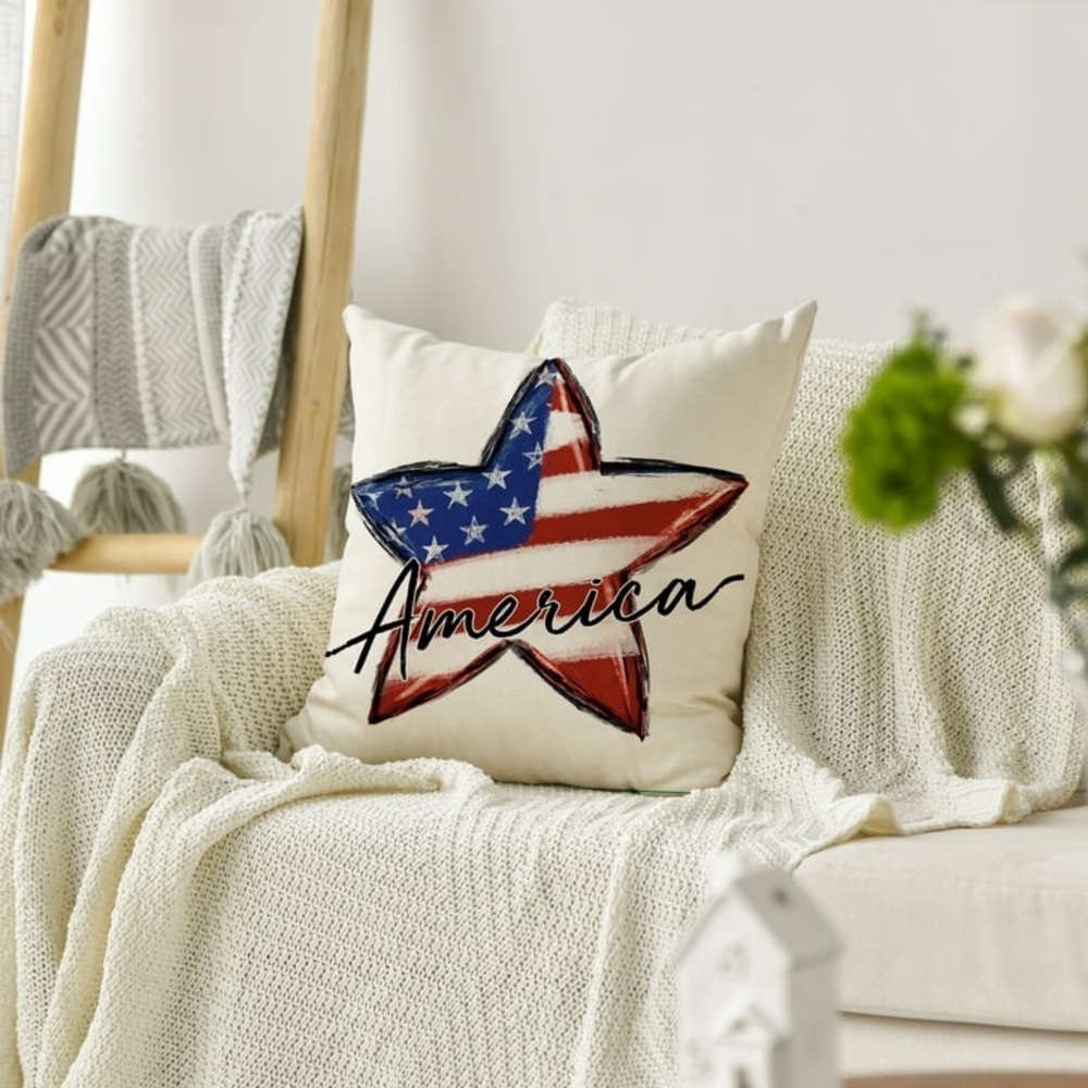 American Flag Star Patriotic Throw Pillow Cover for 4th of July Independence Day - Picture 3 of 16